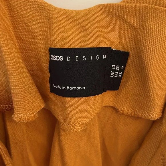 Asos Mustard Yellow Size 6 Spaghetti Strap Dress with side slit Linen - Picture 4 of 7